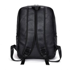 Water Resistant Plaid PU Leather Men's <b>Backpack</b> Geometric Pattern Work Laptop Bag Mochila Business Travel <b>Backpack</b> - Product Image 3