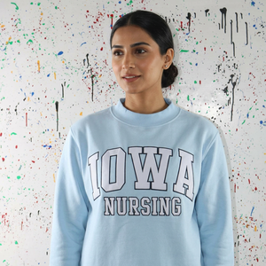 IOWA <b>Mock</b> <b>Neck</b> Sweatshirt 100% Cotton Applique Embroidery wide <b>neck</b> Sweatshirt sorority wear Finer Threads - Product Image 1