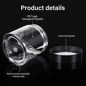 Pots cosmétiques transparents en PS/PET de 50 ml, 80 ml, 100 ml, 120 ml, 150 ml, 200 ml, 250 ml, 500 ml, 8 oz, pour crème et gommage corporel, avec couvercles noirs - Product Image 3