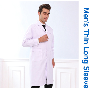 Uniforme Médico de Polialgodón Blanco con Cuello de Traje, Manga Larga, Botones y Puños Elásticos, Delgado y Grueso, para Hospital, Salón y Laboratorio - Product Image 4