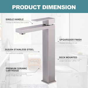 Single Handle Tall Bathroom Basin Faucet with Pop up Drain and Supply Lines, <b>Brushed</b> Nickel Basin Sink Faucet - Product Image 3