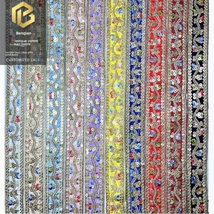 LEIXUSI Nastro Etnico Ricamato con Perline da 3cm, Paillettes Vintage per Accessori di Abbigliamento Etnico Femminile - Product Image 1