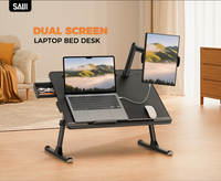 Bureau pour ordinateur portable à double écran, ergonomique, en cuir PU, pliable, réglable, table pour ordinateur portable portable, bureaux pour ordinateur portable amovibles