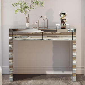 Modern <b>Silver</b> Glass Mirror <b>Console</b> <b>Table</b> with 2 Drawers Glass Top for Hotel & Living Room - Product Image 1