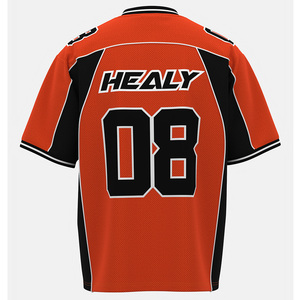 เสื้อเจอร์ซีย์ตาข่ายสไตล์อเมริกันสีส้มดำตัดกัน แบรนด์ HEALY แขนสั้น คอวี ระบายอากาศได้ดี น้ำหนักเบา เหมาะสำหรับใส่เล่นฟุตบอลและสตรีทแวร์ - Product Image 3