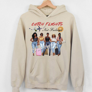 Nueva llegada Diseño personalizado Iron-On DTF Print Transferencia de prensa de calor para camisetas Impresión impermeable 'Catch Flights Not Feelings' - Product Image 5
