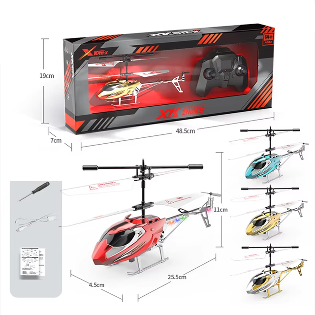 Electric Helicopter Drone Remote Controlled Aircraft Flying Toys for Kid With Light and Usb Charging Cable