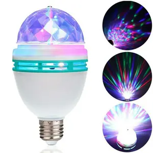 Lâmpada led de 3w cor completa, auto, festa, mini, lâmpada de economia de energia e27, disco, lâmpada rotativa