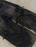 Difan – Jean baggy homme coupe droite, taille mi-haute double, en toile délavée effet vieilli, style hip-hop, avec logo personnalisé