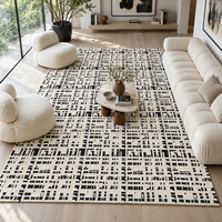 Tapis faits main en laine de Nouvelle-Zélande, luxe, style moderne minimaliste Wabi-Sabi, noir et blanc, pour salon et chambre.