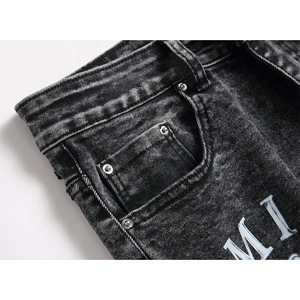 Jeans <span class=keywords><strong>Skinny</strong></span> Elasticizzati Neri Strappati da <span class=keywords><strong>Uomo</strong></span> RUICHI - <span class=keywords><strong>Pantaloni</strong></span> in Denim con Stampa Angelo per Moda Streetwear - Product Image 5