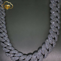 Collier Moissanite Iced Out, passe le test du diamant, style Hip Hop, 20mm, trois rangs, chaîne cubaine en Moissanite VVS