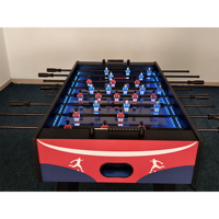 2025 Table de baby-foot standard en bois MDF personnalisé bleu marine jeu de sport d'intérieur autoportant de 5 pieds avec LED et joueurs en plastique