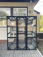 Grand enclos extérieur pour chat Catio 63.6 "H Walk-in Cadre en bois écologique Toit étanche 5 portes d'accès Toutes saisons