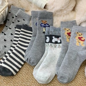 Calcetines de mujer hasta la pantorrilla, cálidos, térmicos, absorbentes del sudor, de poliéster, para invierno, con dibujos de oso, rayas y cuadros, talla juvenil - Product Image 2