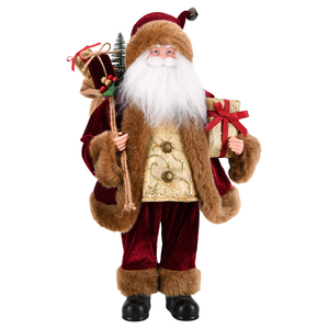 Grande figurine de Père Noël en velours rouge vin texturé or pour décorations de Noël - Product Image 3