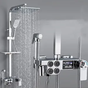 DQOK – ensemble de douche intelligent de luxe, mélangeur de bain numérique, en laiton exposé, système de douche thermostatique avec 4 boutons