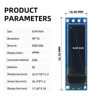 Módulo de Pantalla OLED Blanca de 0.69 Pulgadas GME9616-10, IC SSD1315, Resolución 96x16, Interfaz I2C, Conector de 4 Pines