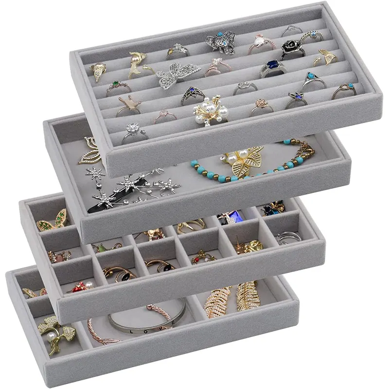 Fluwelen Sieraden Dienbladen Organizer Voor Laden Kleine Stapelbare Sieraden Display Lade Voor Ring Oorbel Armband Ketting