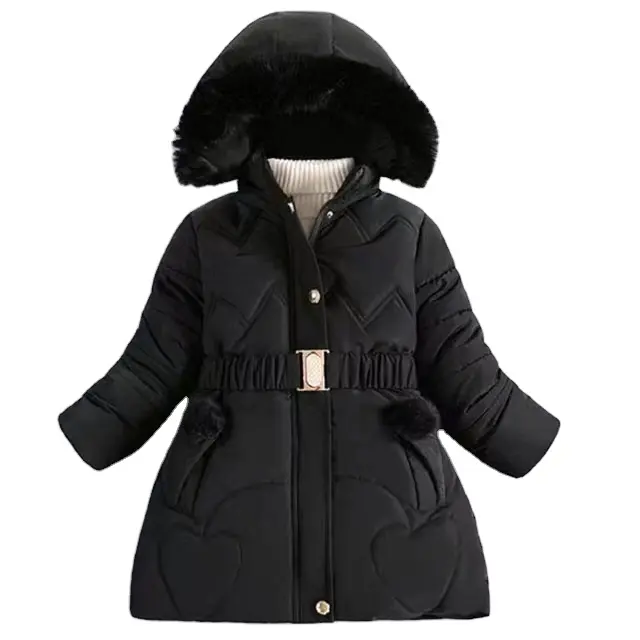 Design personalizzato nuovo stile inverno vendita calda inverno tenere caldo giacca lunga per ragazze cappotto con cappuccio a prova di freddo