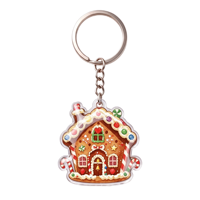 Porte-clés en résine acrylique en forme de maison de Noël en pain d'épices, porte-clés mignon en forme de maison décorée de bonbons