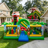 Château gonflable commercial pour enfants et tout-petits, grand format, thème animaux de la savane, avec toboggan, parcours d'obstacles et souffleur