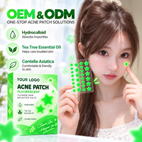 Patchs Hydrocolloïdes Anti-Acné Personnalisables OEM à l'Huile Essentielle d'Arbre à Thé, Marque Privée, Patchs Étoiles Vert Fluorescent pour Boutons et Imperfections