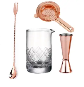 Bestverkopende Roségoud Mengglas Rvs 4 Stuks Cocktail Shaker Bar Set