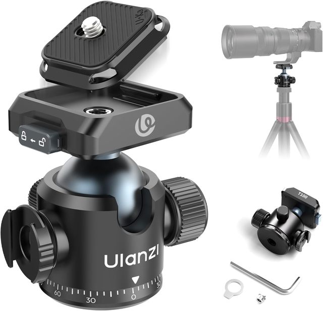 Ulanzi T100 Ball Head, Tripod Ball Head Mount 1/4 & 3/8 Inch with Uka Quick Release Plate