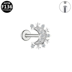 Boucles d'oreilles en acier titane Lune et Étoiles avec zircon serti à griffes pour bijoux de piercing tendance et tenues de soirée - Product Image 5