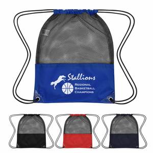 Wholesale OEM Logo 210D Polyester <b>Drawstring</b> Storage Mesh <b>Bag</b> Sturdy and Durable for Beach Toys Ball Camping Clothing Sports - Product Image 5
