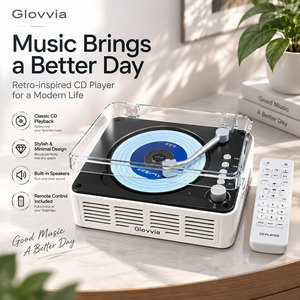 Reproductor de CD de Escritorio Glovvia con USB, Altavoces Integrados de 5-10W, Control Remoto, Diseño de Carga Superior, Cubierta Transparente Antipolvo, Uso Doméstico, Madera - Product Image 3