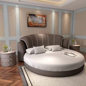 Популярная удобная большая круглая кровать для взрослых с белой обивкой и деревянной рамкой в мягком стиле для гостиничных спален - Product Image 6