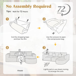 Ensemble de canapé modulaire convertible sans armature, rembourrage en éponge, en forme de L, avec chaise longue, lit, ottoman, design moderne, massage, école - Product Image 6