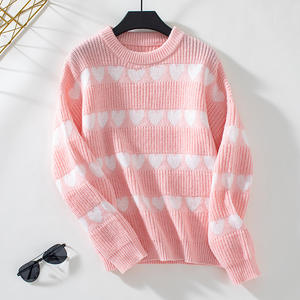 Custom Women's <strong>Valentine</strong> Heart Sweater Loose Casual Long Sleeve Ribbed Pullover <strong>Jumper</strong> Tops for Winter Crew Neck Knit Sweater - Product Image 3