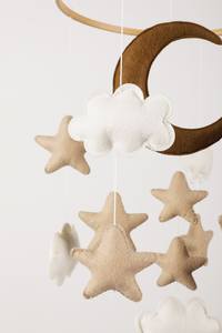 Mobile bébé en bois et feutre, ciel nocturne, lune et étoiles, pour berceau, accessoires de fête prénatale, style bohème nordique - Product Image 6