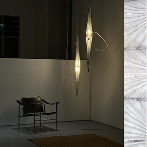 Long Strip Pendant <b>Light</b> Single Glass <b>Panel</b> LED Modern Minimalist Hotel Reception Table Lighting - Product Image 2