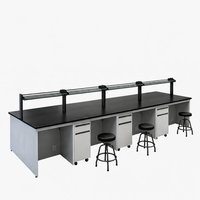 Banc central de laboratoire modulaire en acier avec armoires mobiles et options de plans de travail multiples pour laboratoire de recherche