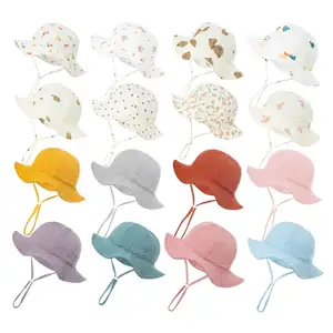 새 아기 퓨어 컬러 코튼 분지 모자 유럽과 미국 아기 인쇄 어부 모자 부드러운 패브릭 차양 자외선 차단 캡