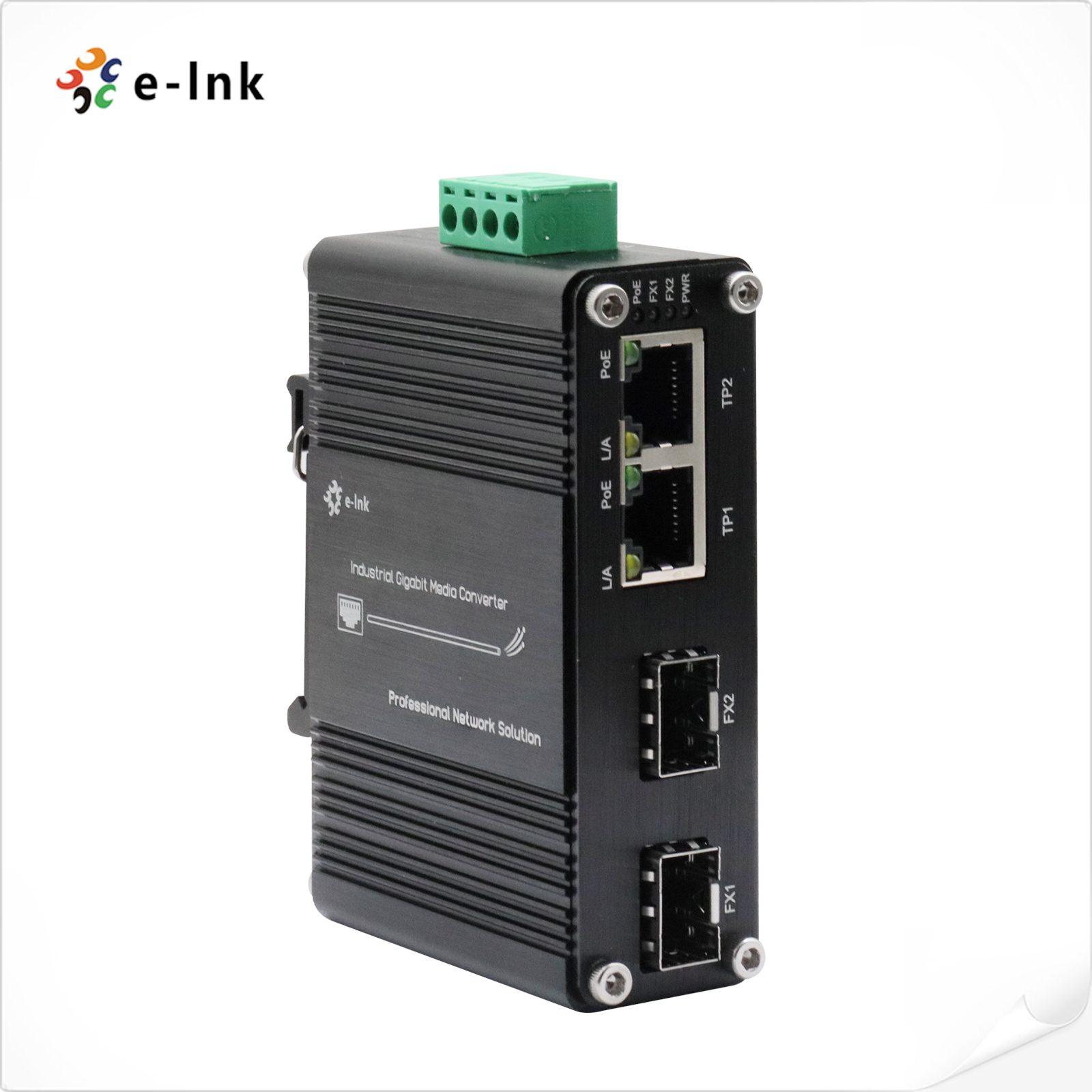 E-link Mini Industrial Solar Voltage Booster 2-Port 10/100/1000/2500Base-T 802.3at PoE+ to 2-Port 10G SFP+ Ethernet Switch