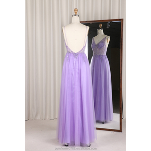 优雅的丁香紫色a线意大利面条带透视薄纱婚礼派对礼服现代伴娘舞会礼服高品质 - Product Image 3