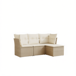 Ensemble de canapés modulaires de jardin en rotin beige 4 places, mobilier d'extérieur au design contemporain - Product Image 1