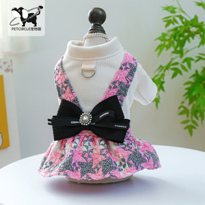 PETCIRCLE pet collar, dog and <b>cat</b> <b>clothes</b> with bow and D-ring, classic houndstooth skirt, autumn and winter clothing. - Product Image 1