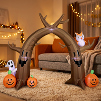 Arche Gonflable d'Halloween Thème Arbre Hanté avec Fantôme, Citrouille et Hibou Lumineux pour Décoration Extérieure de Jardin, Entrée ou Fête
