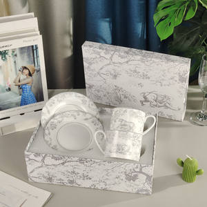 Tasse à café et assiette en porcelaine fine écologique, motif léopard gris, pour le thé de l'après-midi et le petit-déjeuner, coffret cadeau - Product Image 4