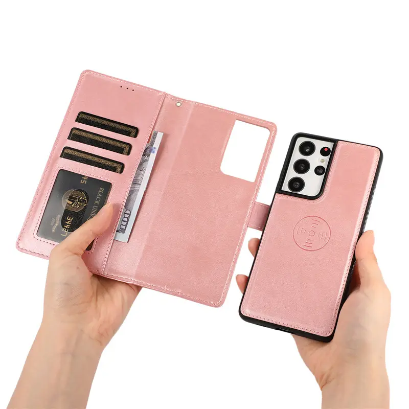 For Samsung S22 S21 S20 Detachable 2 in 1 Wallet Card Holder Leather Flip Cover For Samsung PU Leather Magnetic Phone Case