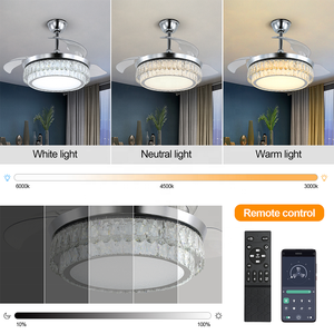 Lampu Kipas kristal mewah, lampu kipas langit-langit senyap frekuensi variabel kamar tidur, kipas tidak terlihat restoran ruang tamu - Product Image 4