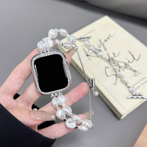 <span class=keywords><strong>Bracelet</strong></span> perlé fait à la main en métal d'acier inoxydable de <span class=keywords><strong>perle</strong></span> pour le remplacement réglable de <span class=keywords><strong>bracelet</strong></span> d'<span class=keywords><strong>Apple</strong></span> <span class=keywords><strong>Watch</strong></span> 41mm 44mm 45mm 49mm pour des femmes - Product Image 1