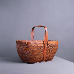 Handmade <b>Bamboo</b> Woven <b>Basket</b> Large Size Rectangle Kitchen Storage <b>Basket</b> For Fruit Vegetable Neatening Single Tier - Product Image 3