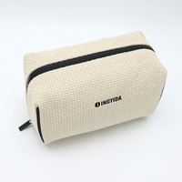 Pochette de maquillage en coton tissé avec logo personnalisé, écologique, avec fermeture éclair, pour voyage, trousse de toilette, organiseur de rangement pour femmes